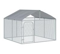 Pawhut Chenil extérieur avec toit 5 m² – parc grillagé 230×230×175 cm – acier galvanisé Gris