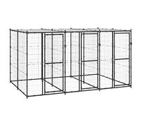 Chenil Extérieur avec Toit pour Chien, Chenil d'Extérieur Enclos Cage pour Chien Métal Acier avec Toit 7,26 m²