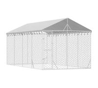Chenil Extérieur avec Toit pour Chien, Chenil d'Extérieur Enclos Cage pour Chien Métal avec Toit argenté 3x6x2,5 m