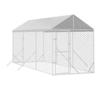 Chenil Extérieur avec Toit pour Chien, Chenil d'Extérieur Enclos Cage pour Chien Métal avec Toit argenté 2x6x2,5 m