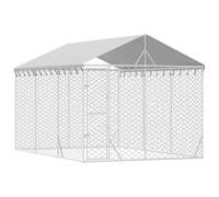 Chenil Extérieur avec Toit pour Chien, Chenil d'Extérieur Enclos Cage pour Chien Métal avec Toit argenté 3x4,5x2,5 m