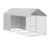 Chenil Extérieur avec Toit pour Chien, Chenil d'Extérieur Enclos Cage pour Chien Métal avec Toit argenté 2x6x2,5 m