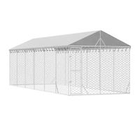 Chenil Extérieur avec Toit pour Chien, Chenil d'Extérieur Enclos Cage pour Chien Métal avec Toit argenté 3x9x2,5 m