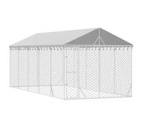 Chenil Extérieur avec Toit pour Chien, Chenil d'Extérieur Enclos Cage pour Chien Métal avec Toit argenté 3x7,5x2,5 m