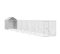 Chenil Extérieur avec Toit pour Chien, Chenil d'Extérieur Enclos Cage pour Chien Métal avec Toit argenté 2x14x2,5 m