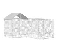 Chenil Extérieur avec Toit pour Chien, Chenil d'Extérieur Enclos Cage pour Chien Métal avec Toit argenté 4x4x2,5 m