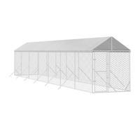 Chenil Extérieur avec Toit pour Chien, Chenil d'Extérieur Enclos Cage pour Chien Métal avec Toit argenté 2x14x2,5 m