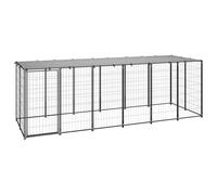 Chenil extérieur Cage enclos Parc Animaux Chien 330 x 110 x 110 cm Acier Noir et Gris 02_0000525