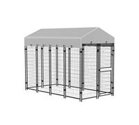 Chenil Extérieur Chien - Cage Chien - Enclos Chien - Toile Toit Imperméable Anti-Uv, 2 Portes Verrouillables - Acier Noir Pe Gris