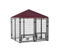 Chenil extérieur chien - cage chien - enclos chien - toile toit imperméable anti-UV, porte verrouillable, 2 bols rotatifs - acier noir oxford pourpre Noir