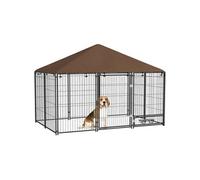 Chenil extérieur couvert pour chien 2 supports gamelles rotatifs porte verouillable acier noir
