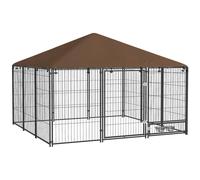 PawHut Chenil extérieur pour Chiens en métal et Tissu Oxford avec Support gamelle et Toit résistant aux intempéries Espace spacieux 211 x 211 x 151 cm Noir