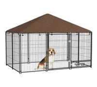 Chenil extérieur couvert pour chien 2 supports gamelles rotatifs porte verouillable acier noir