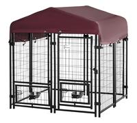 PawHut Chenil extérieur pour Chiens Parc à Chiot avec Toit en Tissu Oxford avec 2 Supports de Bol rotatifs 8 Panneaux Toit résistant aux intempéries 120 x 120 x 138 cm