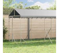 Chenil extérieur pour Chiens avec Toit argenté 2x10x2,5 m, Cage en Acier galvanisé Robuste, enclos spacieux pour Chiens, Poules, Lapins, Porte verrouillable, Toit en polyéthylène