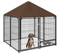 PawHut Chenil extérieur pour Chiens en métal et Tissu Oxford avec Support gamelle et Toit résistant aux intempéries Espace spacieux 141 x 141 x 151 cm Noir