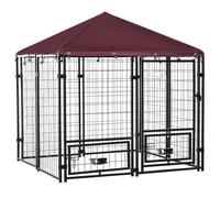Chenil extérieur pour chiens - PawHut - 2 supports de bol rotatifs 8 panneaux - toit résistant aux intempéries - 141 x 141 x 153 cm