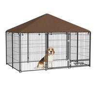 PawHut Chenil extérieur pour Chiens en métal et Tissu Oxford avec Support gamelle et Toit résistant aux intempéries Espace spacieux 211 x 141 x 151 cm Noir