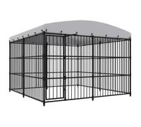 vidaXL Chenil extérieur 300x300x210 cm Acier Noir avec toit et serrure