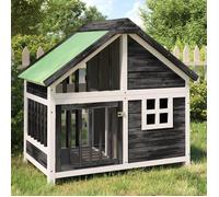 Chenil Gris, Blanc, Vert 96 x 60,5 x 87 cm en bois de pin avec toit résistant à l'eau pour Chiens en Extérieur 77512