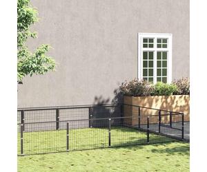 Chenil noir 27 m² en acier avec porte verrouillable, construction en acier robuste et parois en maille pour la ventilation et la sécurité, grande zone d'écoulement