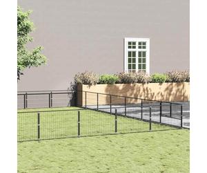 Chenil noir 49 m² - Construction en acier avec grillage - Parois grillagées pour la ventilation et la sécurité - Grande cage robuste avec porte verrouillable - Durable