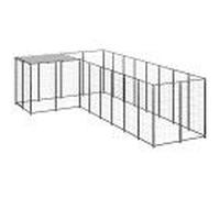 Chenil Noir 6,05 m² Acier Enclos pour Chiots Cage Chiens Extérieur 3082225