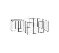 Chenil Noir 6,05 m² Acier Enclos pour Chiots Cage Chiens Extérieur 3082205
