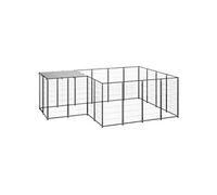 Chenil Noir 6,05 m² Acier Enclos pour Chiots Cage Chiens Extérieur 3082205