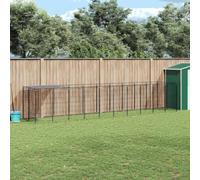 Chenil Noir 6,05 m² Acier | Toit Polyéthylène Imperméable, Porte Verrouillable, Parois Grillagées Ventilées