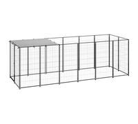 Chenil Noir Acier 330x110x110 cm | Toit polyéthylène résistant eau, Porte verrouillable, Parois grillagées ventilées