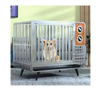 Chenil pour Chien Dog Cage for Medium and Large Dogs Pet Indoor with Toilet Separation Fence Home(Silver,Moyen)
