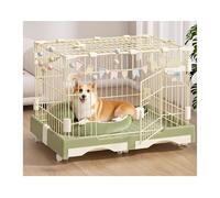 Chenil pour Chien Dog Cage with Toilet Separation Household Pet Iron(Green,Moyen)