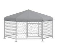 Chenil Pour Chien Entièrement Couvert - Enclos Chien - Dim. 210l X 185l X 120h Cm - Porte Verrouillable - Acier Galvanisé Gris