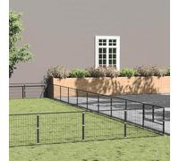 Chenil pour chien noir 100 m² en acier robuste pour chien chiot animal de compagnie enclos extérieur sûr cage durable