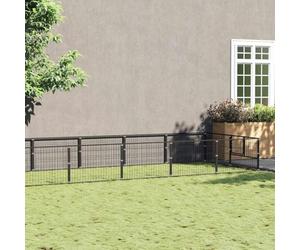 Chenil pour chien noir 20 m² en acier avec parois grillagées, structure en acier robuste, porte verrouillable pour la sécurité et la ventilation
