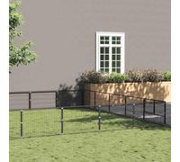 Chenil pour chien noir 45 m² en acier avec parois grillagées, structure en acier robuste, porte verrouillable, aération, abri de sécurité