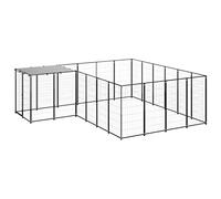 Chenil pour chien noir 8,47 m² en acier, grande cage d'extérieur robuste avec toit, bec sûr pour chiens et chiots, roue libre résistante aux intempéries pour animaux de compagnie