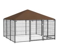PawHut Chenil extérieur pour Chiens en métal et Tissu Oxford avec Support gamelle et Toit résistant aux intempéries Espace spacieux 211 x 211 x 151 cm Noir