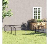 Chenil robuste en acier 9 m² noir avec porte verrouillable et parois grillagées pour une ventilation et une sécurité optimales, grande cage pour chien, durable