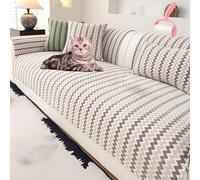 Chenille Art Corrugated Breathable Non-slip Couch Cover, Couch Covers for Dogs Washable Non-Slip Sofa Slipcover Chenille Covers for Pets Living Room Furniture Protector (Beige,27.5*27.5in)