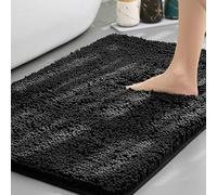 Chenille Bath Mat Super Absorbent Bathroom Rug with TPR Non-Slip Backing, Thick Soft Carpet for Shower Floor(Black,40 * 60cm/15.8 * 23.6in)