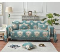 Chenille Canapé Jeter Couverture avec Glands, Jacquard Canapé Housse Couvre-lit, Grands Jets pour Canapé Canapé Chaise Lit Cadeau, Blue, 185x380cm