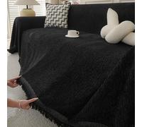 Chenille Housse de Canapé 1/2/3/4/5 Places Serviette de Canapé Anti-Poussière Chien Chat Dessus de Lit Couverture Protège canapé Chien Chat(Black,180x260cm)