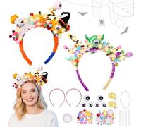 Chenille Loisir Creatif pour Halloween, Fil Chenille Bricolage Halloween Serre-tête, Craft Kit de Cure Pipe, Lumineuse LED, Yeux Mobiles et Pompons pour d'Halloween Fête Bricolage Décorations
