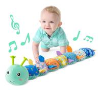 Chenille musicale bleue pour bébé, peluche avec bruits et hochets, jouet sensoriel doux et texturé pour nouveau-nés garçons et