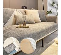 Chenille Sofa Covers, Simple Striped Chenille Anti-Scratch Couch Cover, Non Slip Sofa Covers for Dogs, Washable Furniture Protector Couch Cover for All Season (Light Gray,110 * 110 cm/46.3 * 43.3 in)