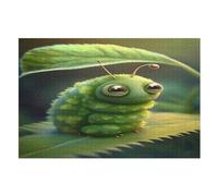 Chenille Verte Puzzles 1000 Pièces Adultes, Puzzle en Bois Jeux D'adresse pour Toute La Famille,Jeu De Team Building （75×50cm）