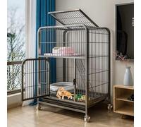 Chenils à Double Couches pour Chats Cage Chat Cage Ferret Chat House, avec Cage de poulie, Cage en Option en Deux Couleurs, adapté aux Chatons, Chiens, Lapins (Taille: Noir 100x78x55cm) FANDIAO