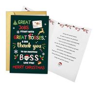 Chenive Carte de Noël amusante pour homme et femme, carte de Noël pour patron, cartes de Noël pour patrons, cadeaux de la part du personnel des employés, Great Jobs Start with Great Boss
